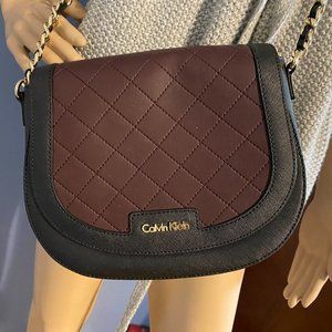 Calvin Klein Black/Plum Leather Crossbody Chain Purse
